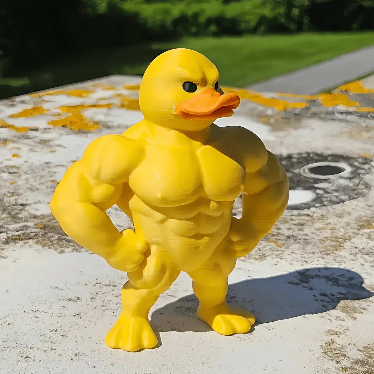Add Humor with a Muscular Duck Decor! This Detailed, Durable Plastic Duck is a Playful Ornament for Desk, Garden, or as a Gift.