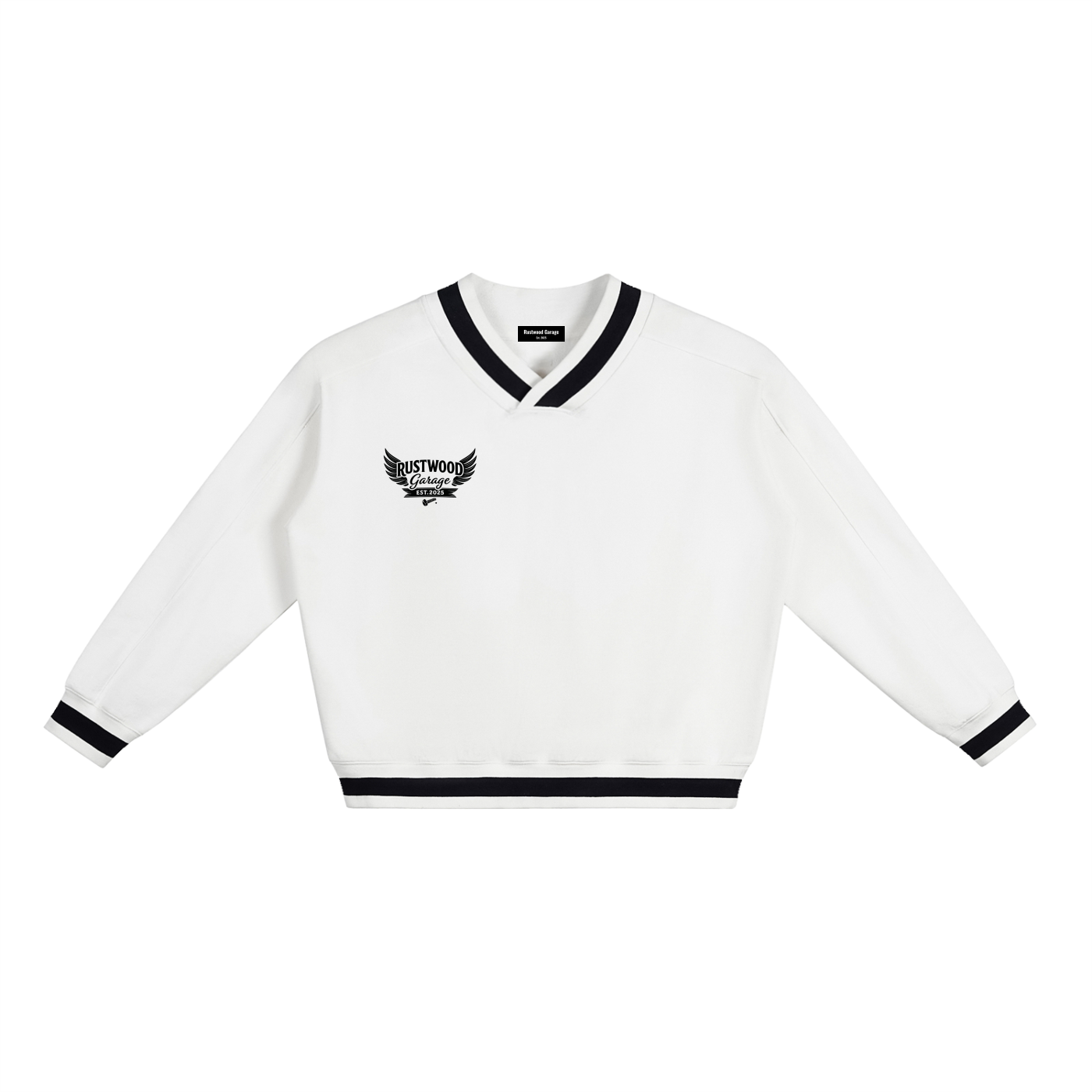 Classic Garage Logo -  V-Neck Contrast Collar Boxy Sweatshirt