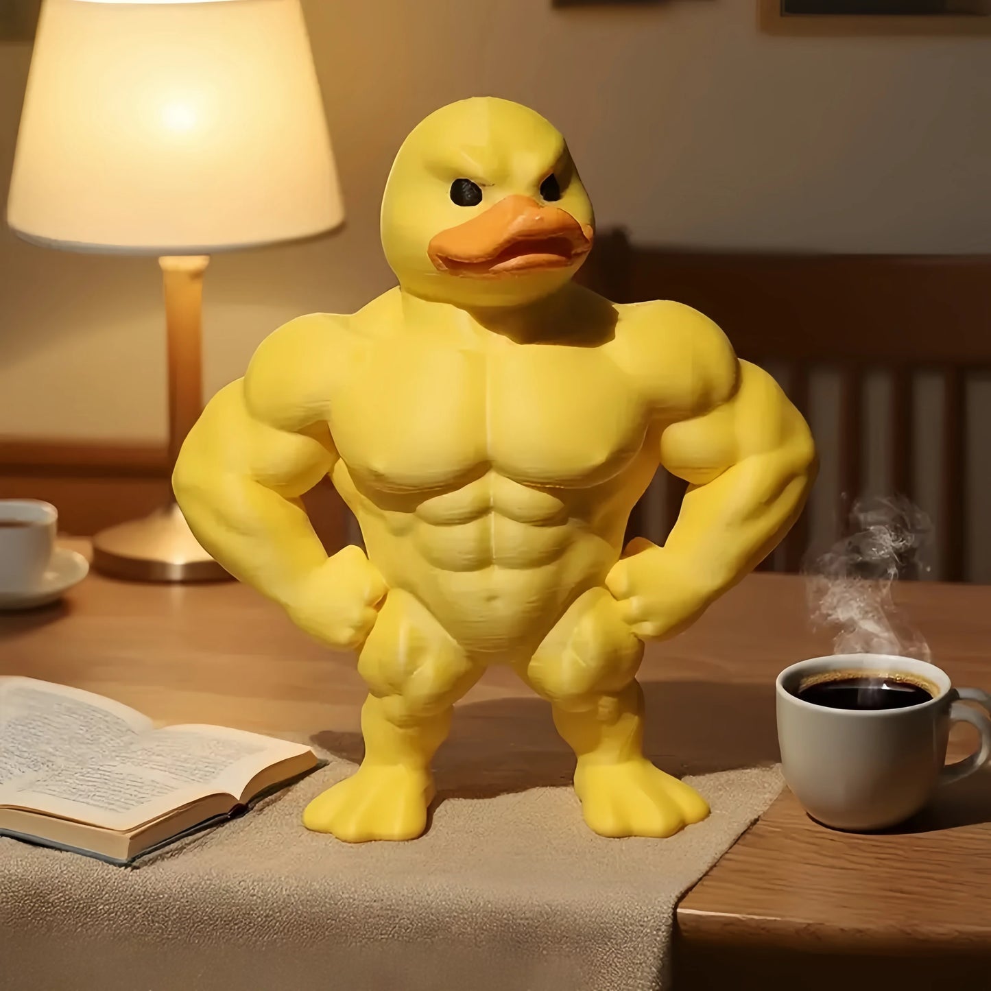 Add Humor with a Muscular Duck Decor! This Detailed, Durable Plastic Duck is a Playful Ornament for Desk, Garden, or as a Gift.