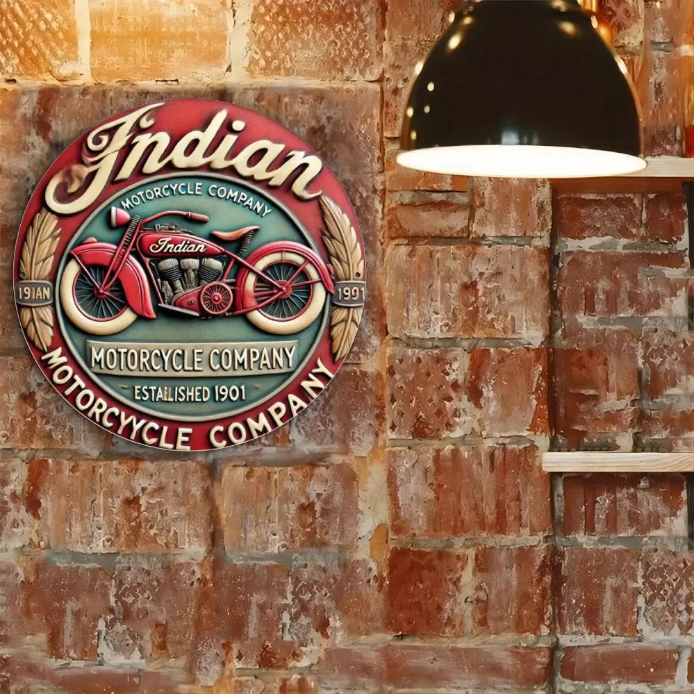 Party Decor: Artistic Foil Wall Decoration with a Red Motorcycle Design from an Indian Antique Motorcycle Company