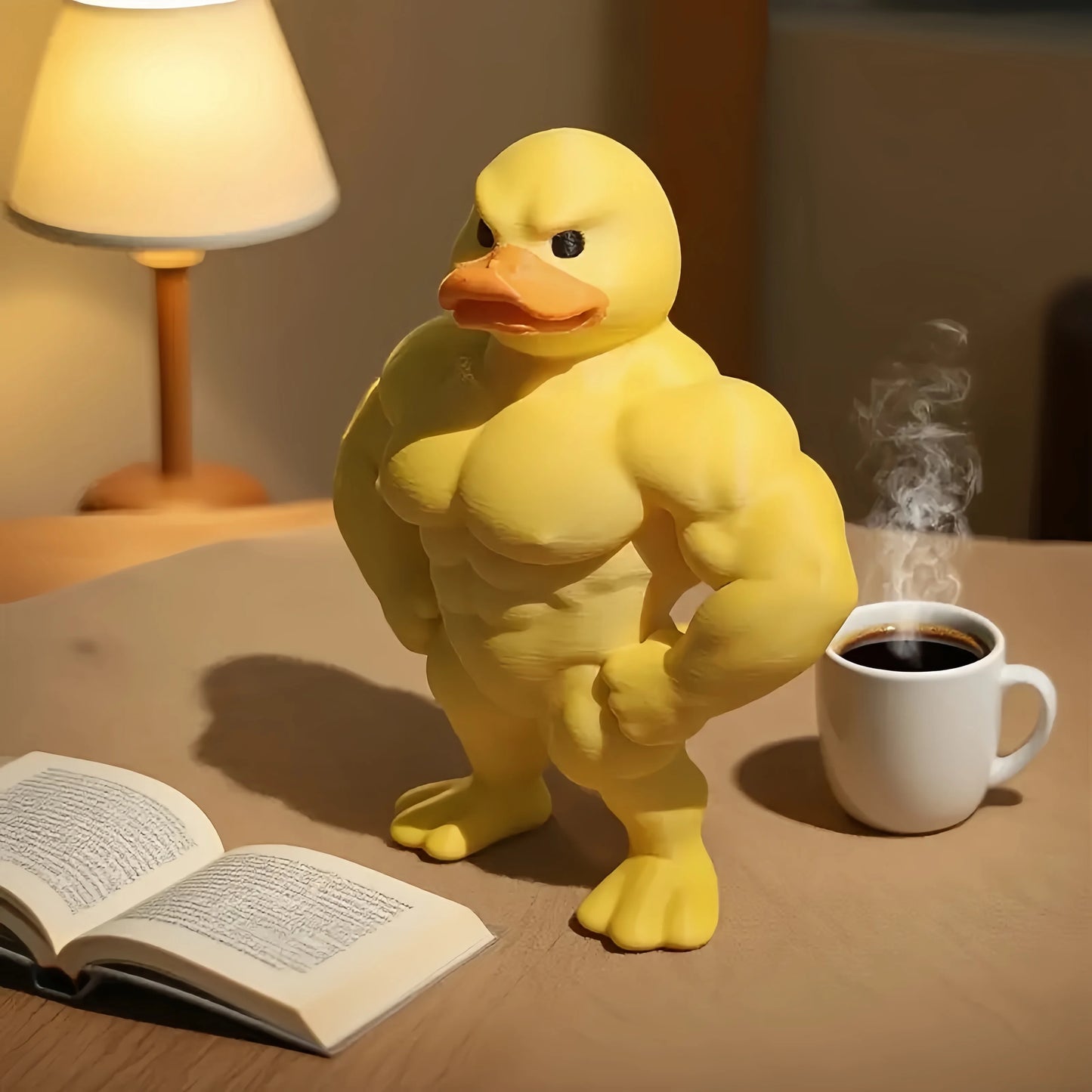 Add Humor with a Muscular Duck Decor! This Detailed, Durable Plastic Duck is a Playful Ornament for Desk, Garden, or as a Gift.
